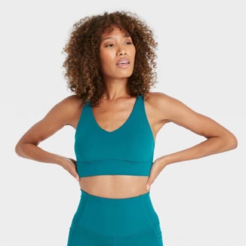 All in Motion Low Support Longline Strappy Sports Bra in Teal Blue Size Medium